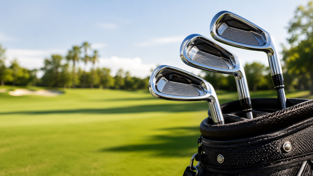 Close up of forgiving iron golf clubs in a bag for the building your bag beginner guide.